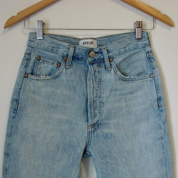 Agolde Riley High Rise Jeans Distressed Straight Leg Ankle Button Light Wash 24 - Picture 2 of 13